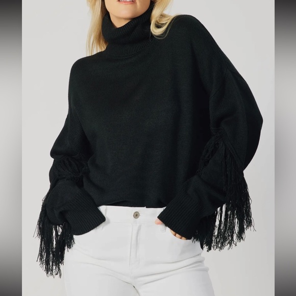 ShopEvelynne Black Fringe Turtleneck Sweater - Picture 1 of 5